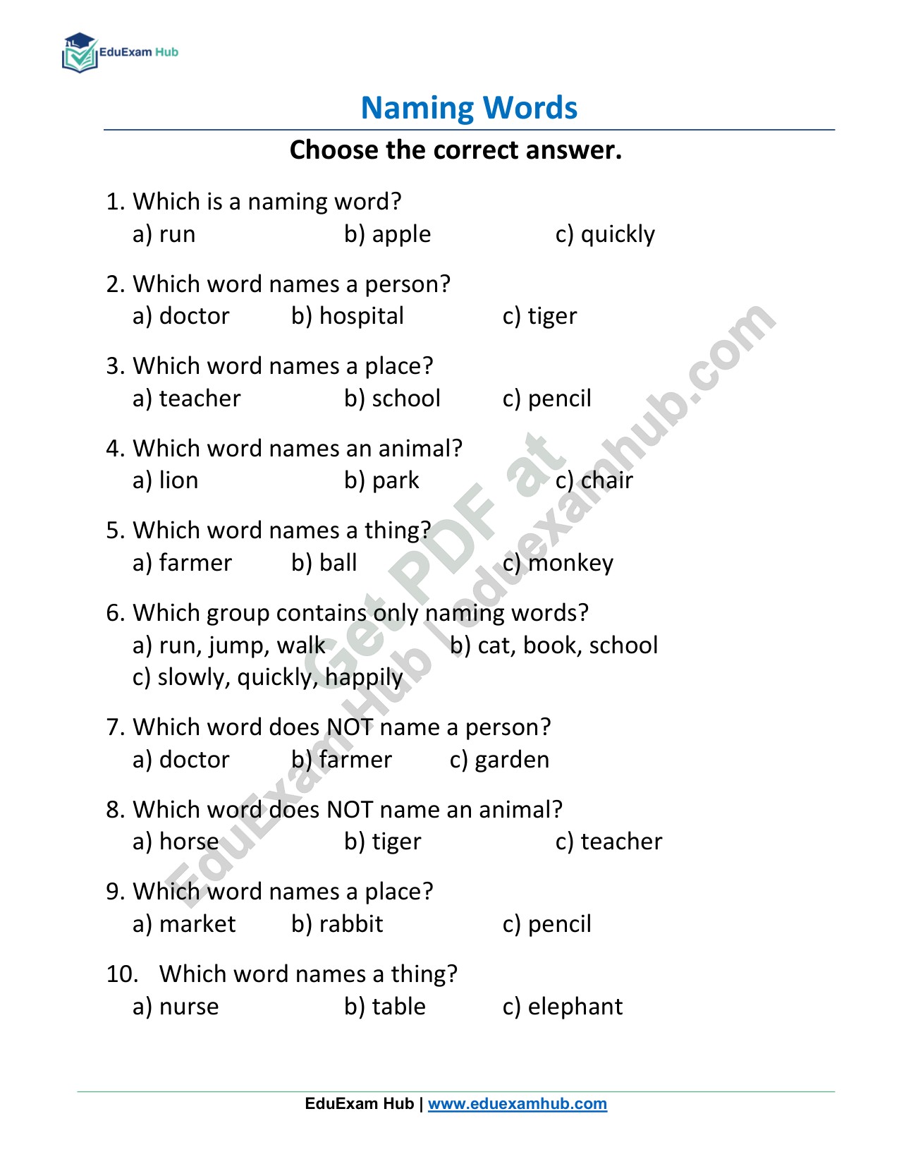 class 2 naming words mcq worksheet class 2 naming words mcq worksheet