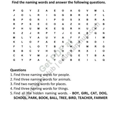 class 2 naming words word search worksheet