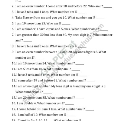 class 2 number riddles worksheet